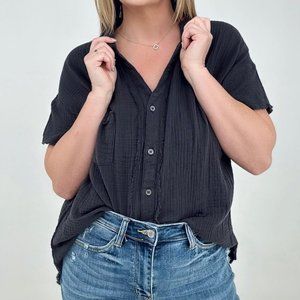 Raw Edge Button Down Cotton Shirt - Ash Gray